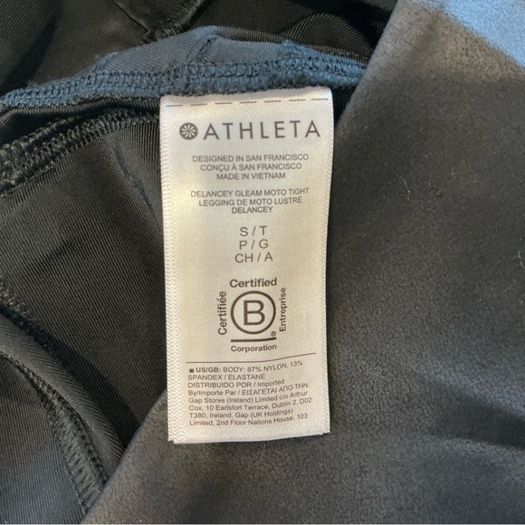 Athleta Delancey Gleam Moto Tight Women’s S Black Faux Leather Legging Ankle Zip - Picture 12 of 16